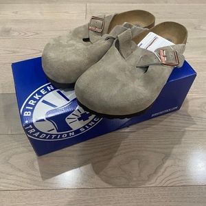 Stone Coin Suede Boston Birkenstocks